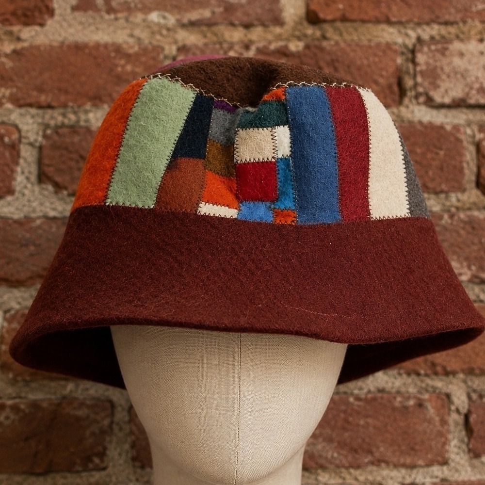 VTG Patchwork Felted Wool Hat Fall‎ Autumn Paisley Lined Boho Artsy Eclectic